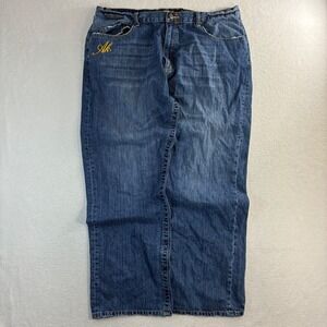 Y2K Akademiks Baggy Jeans Mens 40x33 Blue Loose Relaxed Faded Embroidered Skater